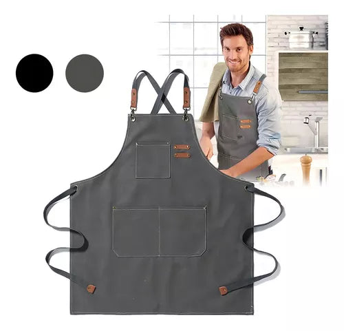 Mandil Delantal Cocina Chef-barberia-multiusos-unisex Color Gris