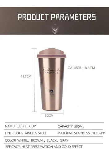 Vaso Termico Portátil Doble Capa De Acero Inoxidable Café