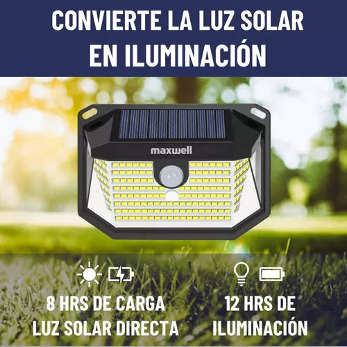 Foco Solar Maxwell 178 Led Exterior Pared Unitario + Sensor Luz fria