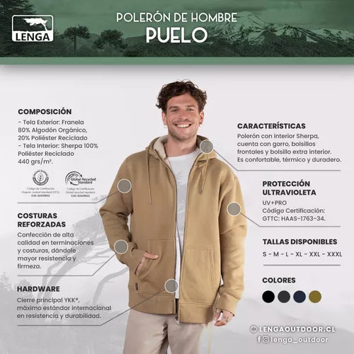 Polerón Capucha Y Cierre Ykk® Interior Polar Sherpa Puelo Lenga®