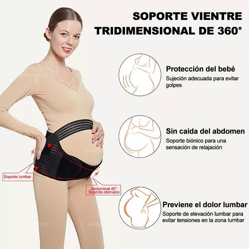 Faja Para Embarazada Maternidad 3en1 Soporte Embarazo Negra