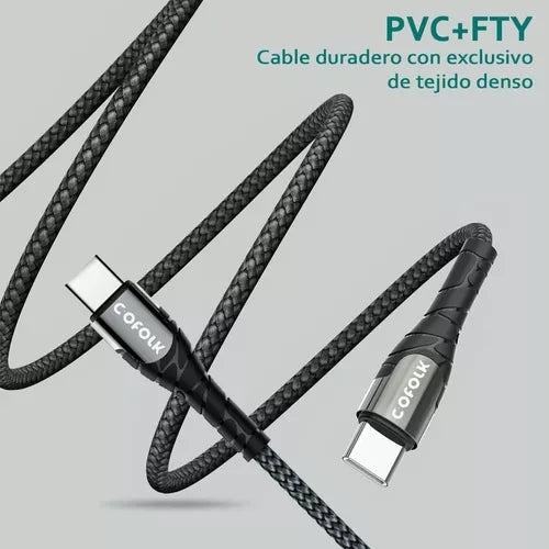 Cable De Carga Usb C A Usb C Pd 65w 2 Metros - Cofolk Color Gris