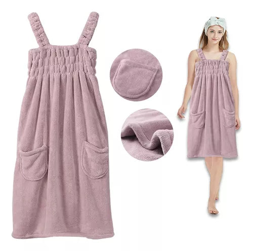 Toalla De Baño Coral Fleece Con Tirantes De Mujer