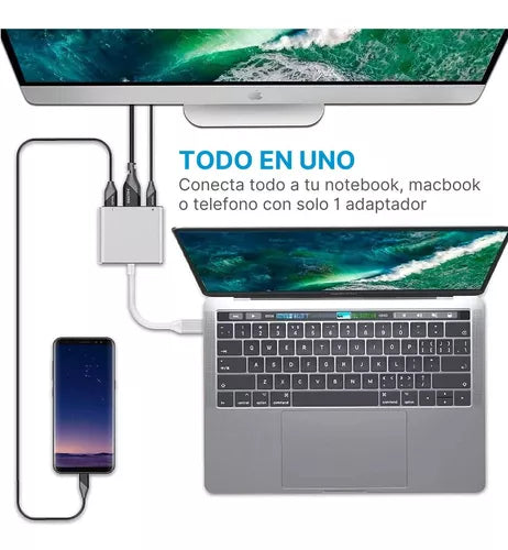 Adaptador Usb C A Hdmi 4k Con Usb Carga Thunderbolt Macbook