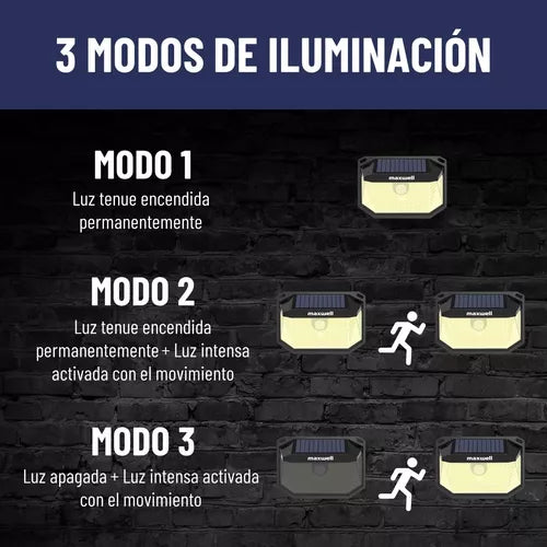 Foco Solar Maxwell 178 Led Exterior Pared Unitario + Sensor Luz fria