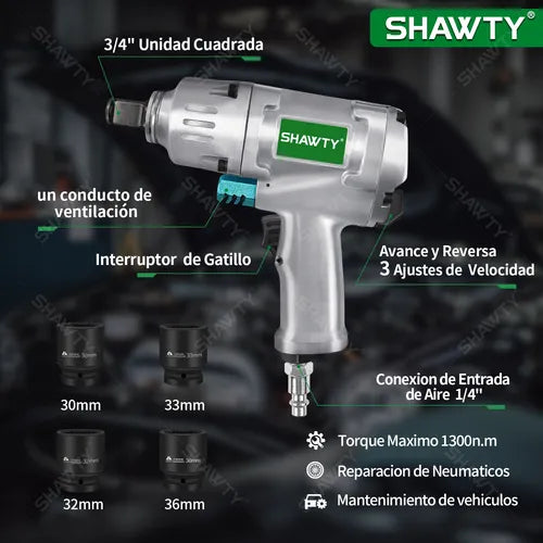 300nm Llave De Impacto Pistola Neumática 3/4'' Shawty