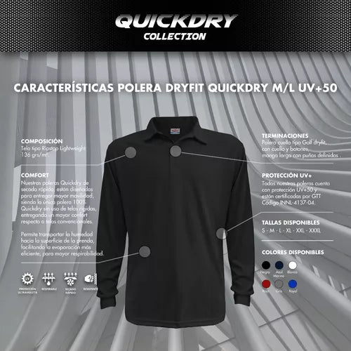Poleras Dryfit Quickdry Hombre M/l Uv+50 Con Certificación