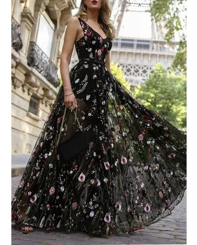Elegante Y Romántico Estampado De Flores Vestido/noche