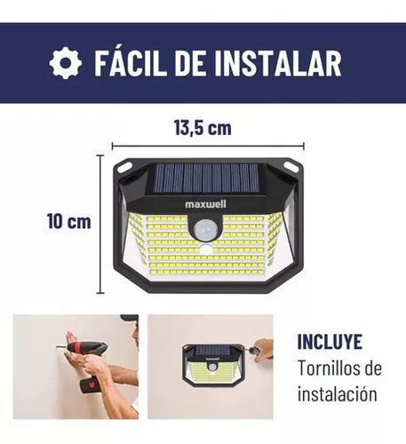 Foco Solar Maxwell 178 Led Exterior Pared Unitario + Sensor Luz fria