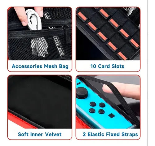 Estuche Funda Para Nintendo Switch Oled Gran Capacidad Viaje Color Rojo