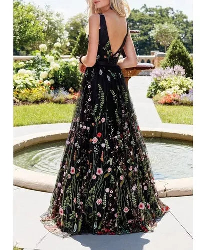 Elegante Y Romántico Estampado De Flores Vestido/noche