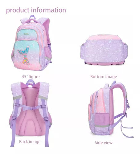 Mochila Infantil De Sirena Con Estuche Y Bolsa, 3 Piezas