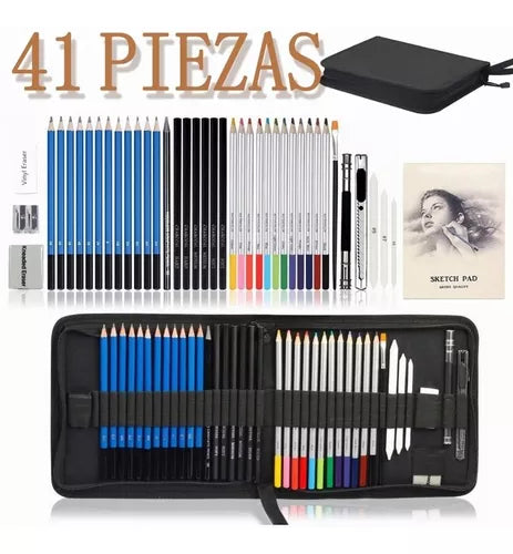 Kit Dibujo 41 Piezas Profesional Estuche Lápices