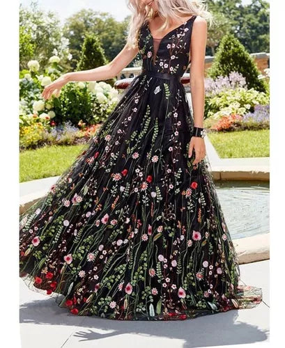 Elegante Y Romántico Estampado De Flores Vestido/noche