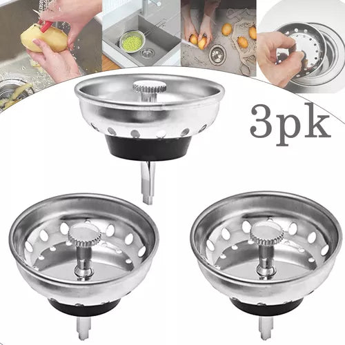 Pack 3 Tapones Metálicos Colador Lavaplatos Fregadero