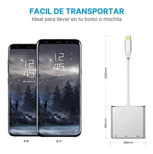 Adaptador Usb C A Hdmi 4k Con Usb Carga Thunderbolt Macbook
