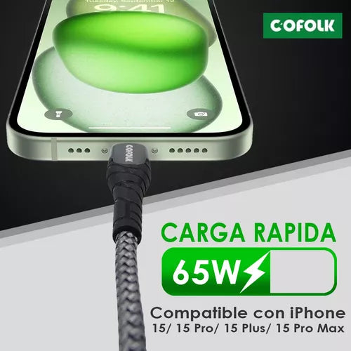 Cable De Carga Usb C A Usb C Pd 65w 2 Metros - Cofolk Color Gris