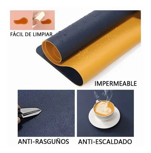 Alfombrilla Mousepad De Cuero Impermeable Reversible 60x30cm