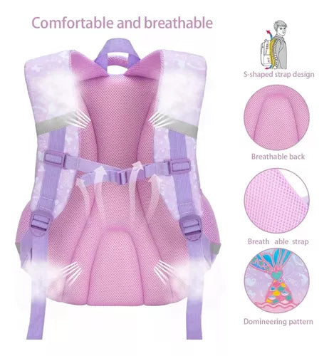 Mochila Infantil De Sirena Con Estuche Y Bolsa, 3 Piezas