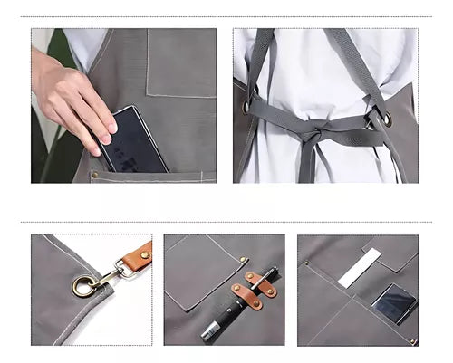 Mandil Delantal Cocina Chef-barberia-multiusos-unisex Color Gris