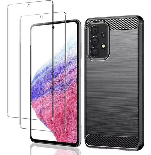 Funda De Fibra De Carbono Para Samsung Con 2 Piezas De Vidri