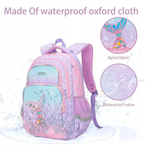 Mochila Infantil De Sirena Con Estuche Y Bolsa, 3 Piezas