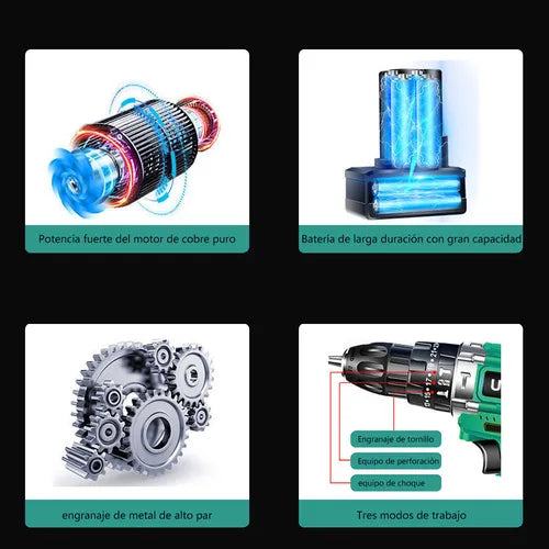 Kit Taladro Destornillador Adeske Inalámbrico 24v + 2 Baterías