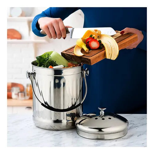 Basurero Con Filtros De Olor De Acero Inoxidable - Norplat Plateado