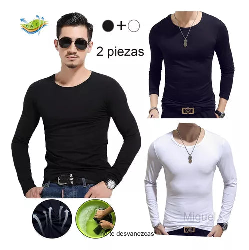2 Camisetas Manga Larga Cuello Redondo Hombremoda Cómoda