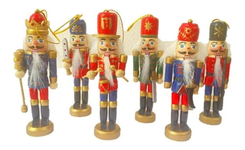 Set 6 Soldados Cascanueces Navideños De Madera 12cm /navidad