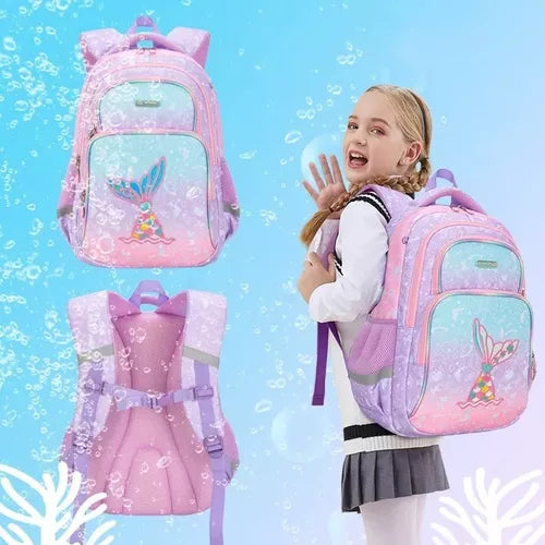 Mochila Infantil De Sirena Con Estuche Y Bolsa, 3 Piezas