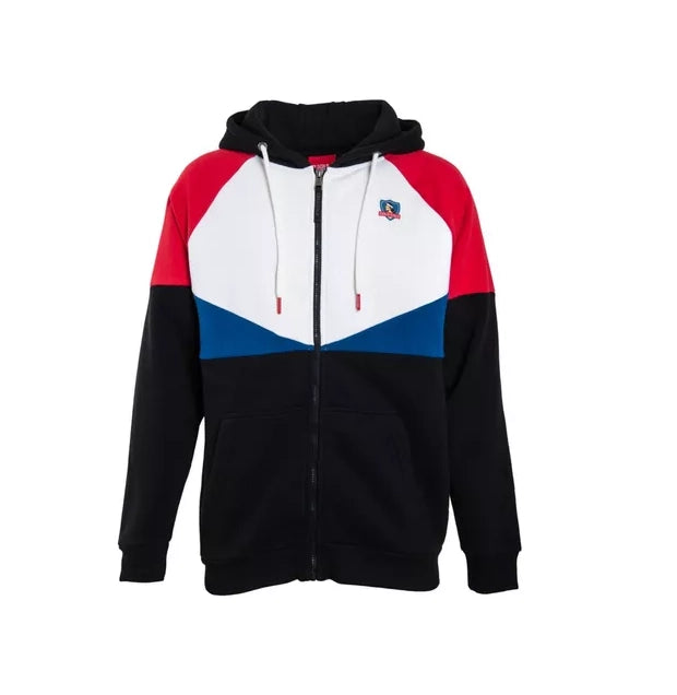 Poleron Colo Colo Urbano Zipper Negro Blanco Rojo