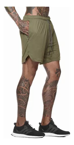 Short Gimnasio Licra Bolsillo Poliester Hombre