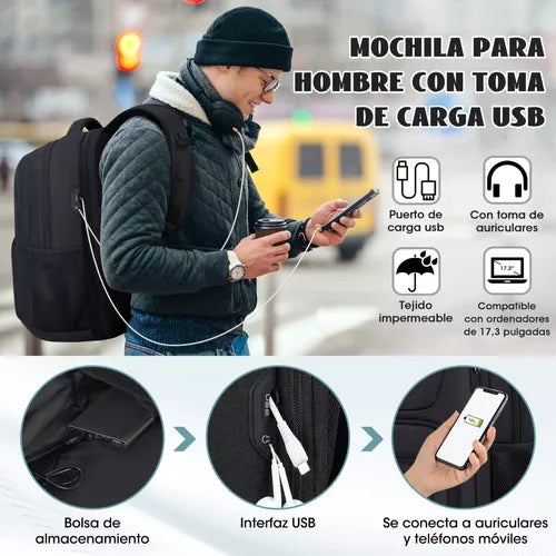 Mochila De Viaje Para Portátil 17inch Usb Antirrobo Bolsa