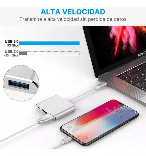 Adaptador Usb C A Hdmi 4k Con Usb Carga Thunderbolt Macbook