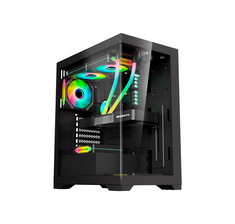 Gabinete Kronos Crystal Black RGB ATX, Panel Vidrio, USB 3.0