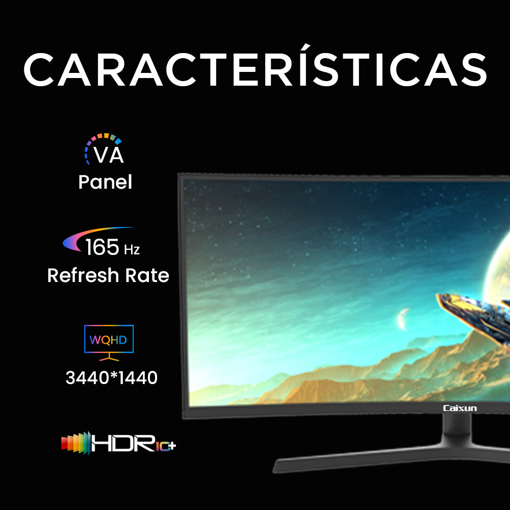 Monitor Gamer Curvo Caixun 34 Wqhd Va 1500r 165hz Hdmi Dp Tipo C Usb 1m C34c2wq