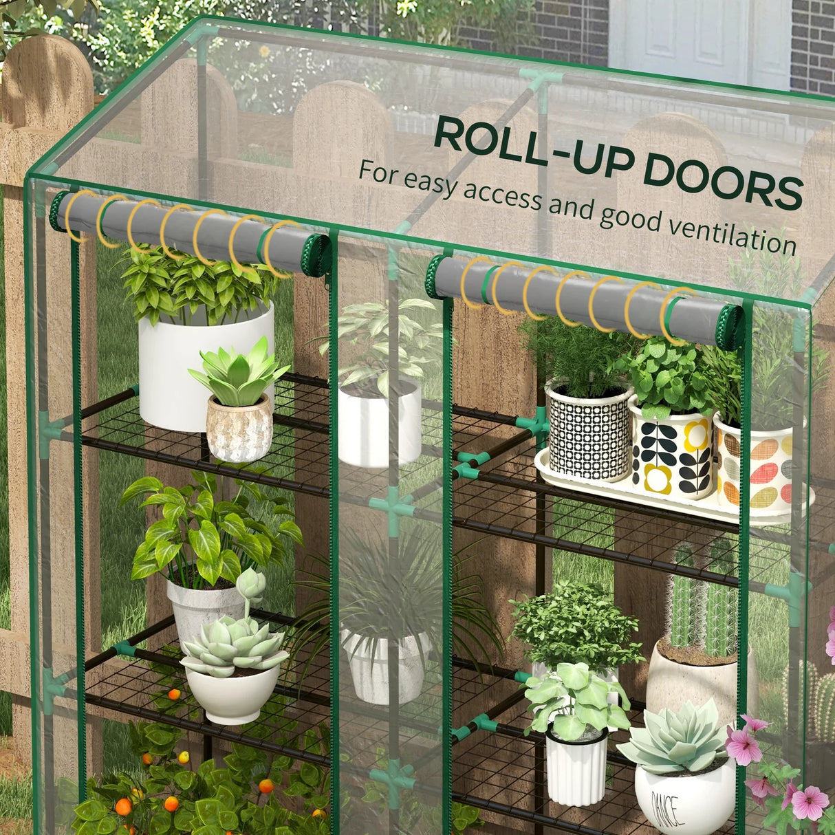 Invernadero Portátil Outsunny Tipo Lean-To con 6 Repisas | Cubierta PE | 143 × 46 × 151 cm