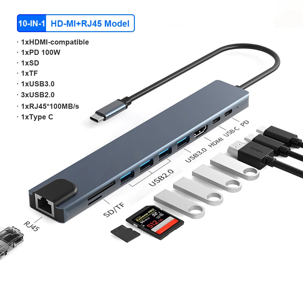 Hub Adaptador Usb Tipo C 8 En 1 tipo Linkon Para Mac Macbook Windows