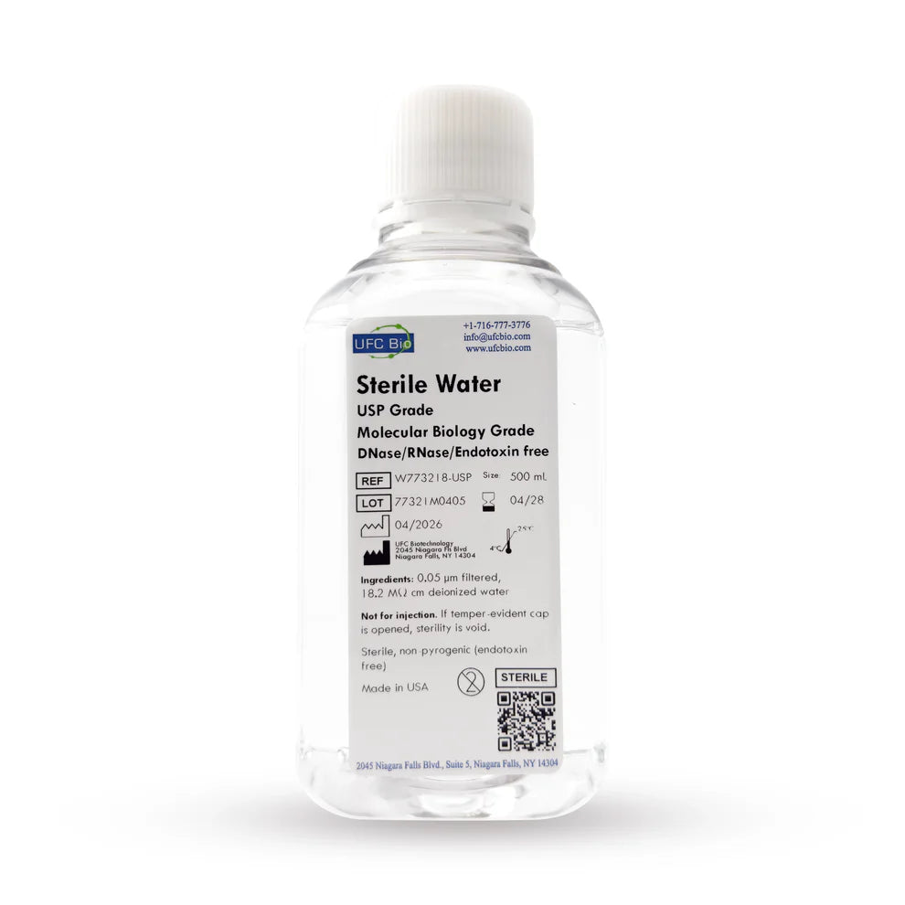 Agua Estéril USP Ultra Pura UFC Bio | RNase/DNase Free | Libre de Endotoxinas | Fabricada en EE.UU.