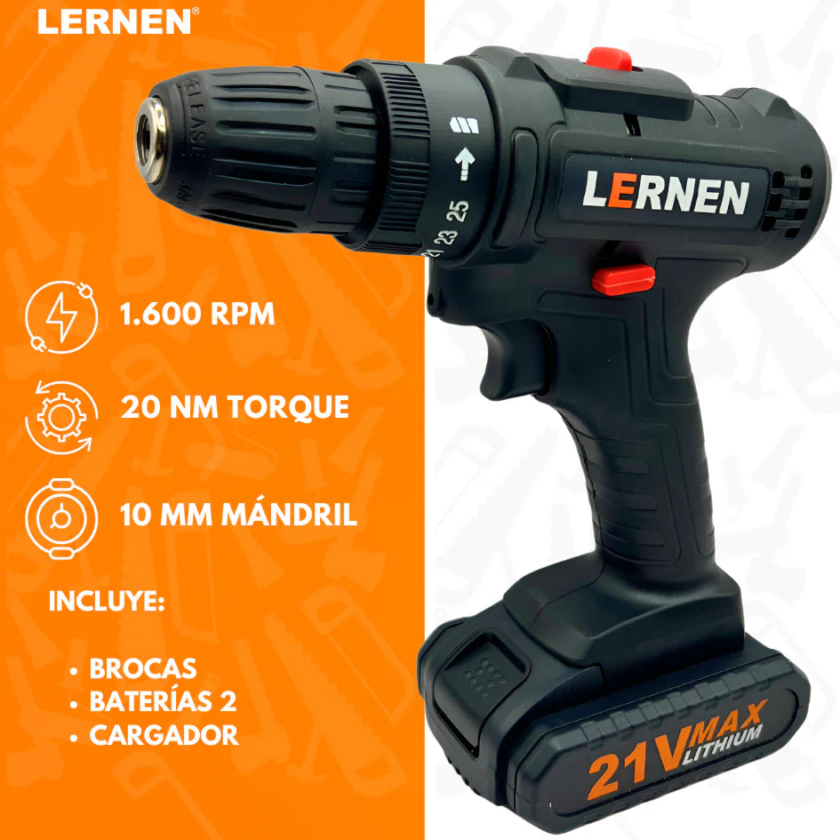 Taladro Destornillador Inalámbrico + 2 Baterías + Accesorios