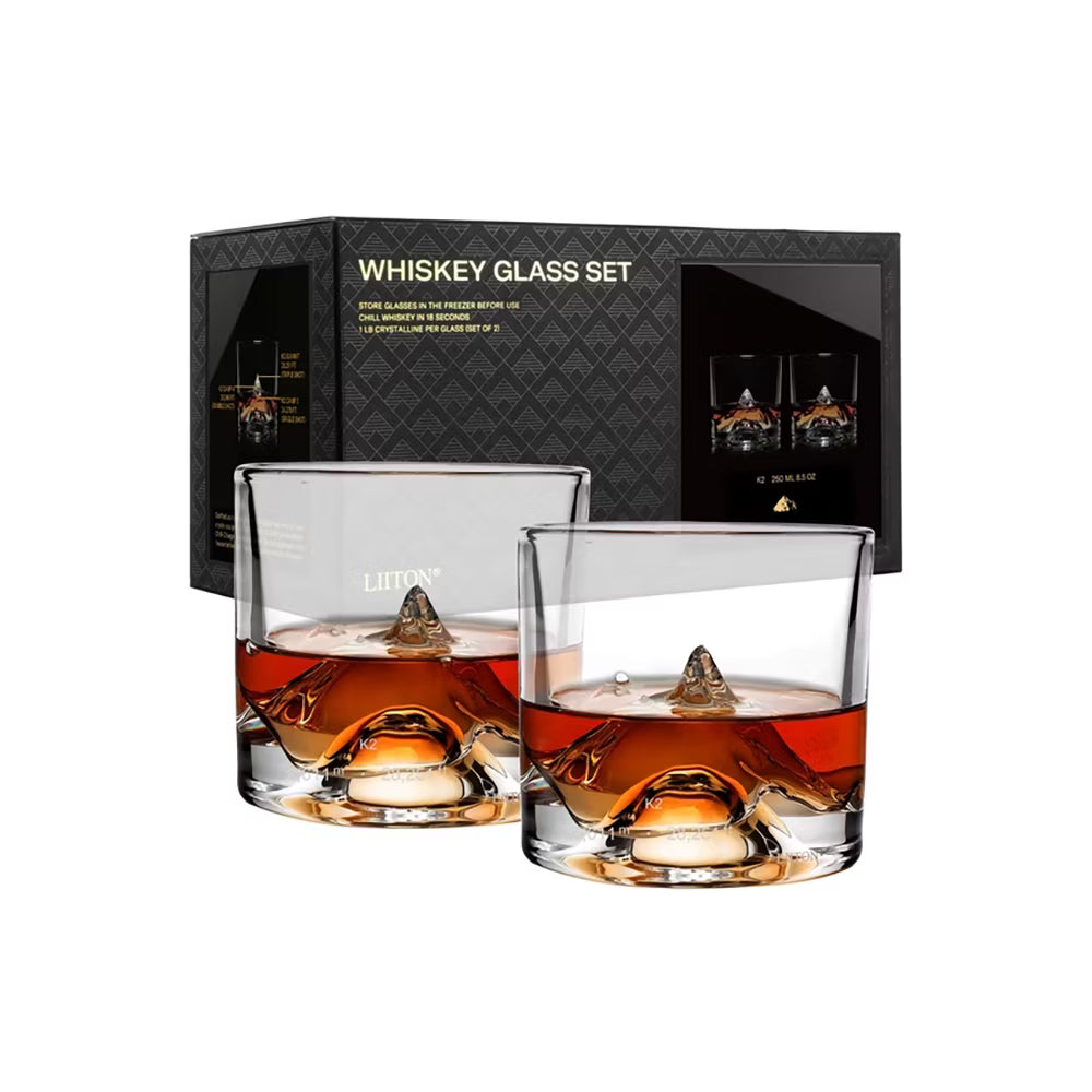 Juego de 2 Vasos para Whisky Liiton K2 de Cristal Pesado Nepalés