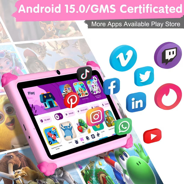 Tablet Infantil Ascrecem Kids de 7” Android 15, 6 GB RAM, 32 GB ROM, Rosa
