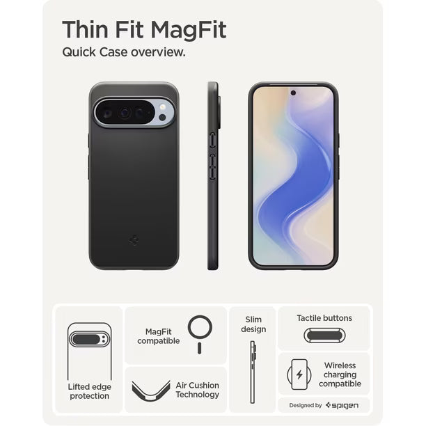 Carcasa Spigen Thin Fit MagFit para Google Pixel 10 Pro XL | Negra | Ultrafina | Protección Militar