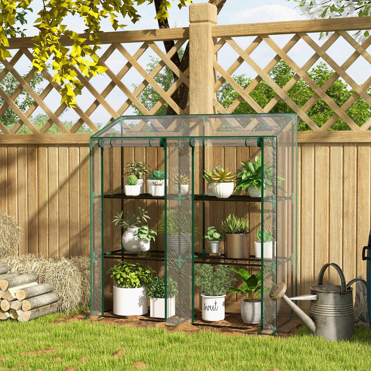 Invernadero Portátil Outsunny Tipo Lean-To con 6 Repisas | Cubierta PE | 143 × 46 × 151 cm
