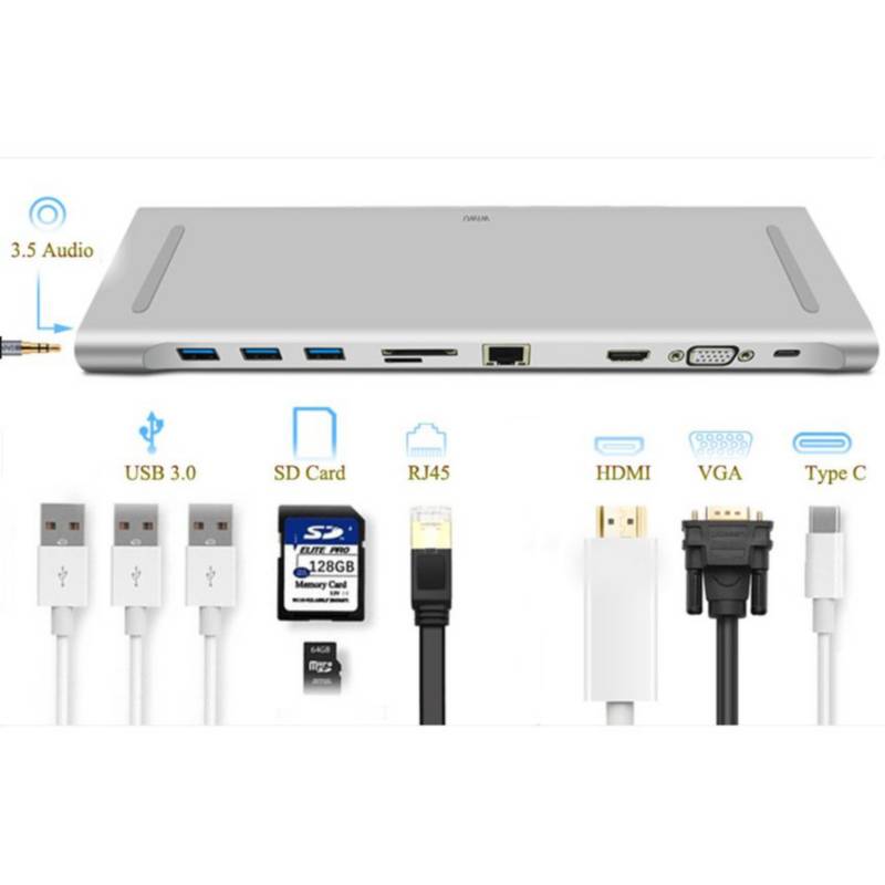 Usb c hub type c 3.1 docking station aluminio multifunción hub 10 en 1