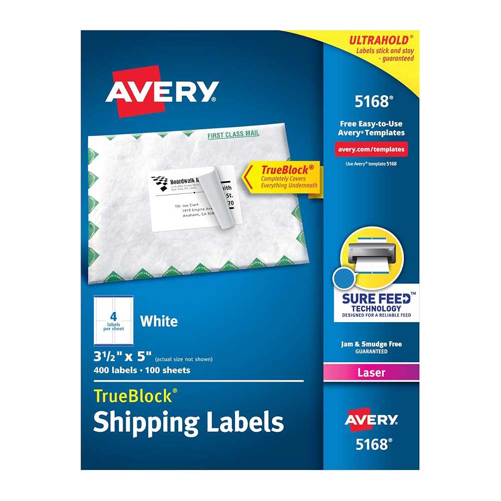 Avery 5168 TrueBlock Etiquetas Adhesivas para Envíos 3,5 x 5 Pulgadas – 400 Unidades