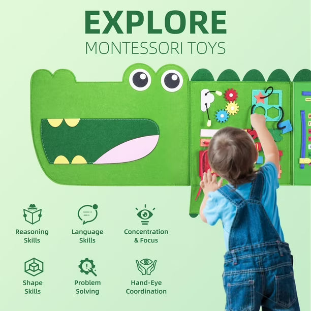 Rivibou Busy Board Cocodrilo Montessori 3 a 6 Años – Tabla Sensorial Interactiva
