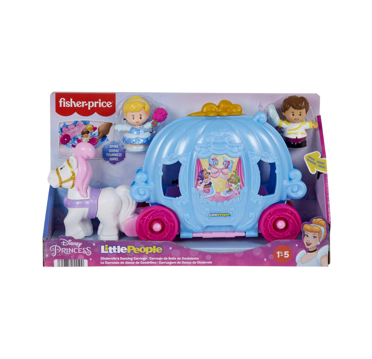 Disney Princess Juego para Niños Pequeños con Caballo y Figuras, Little People, Auto de Baile de Cenicienta