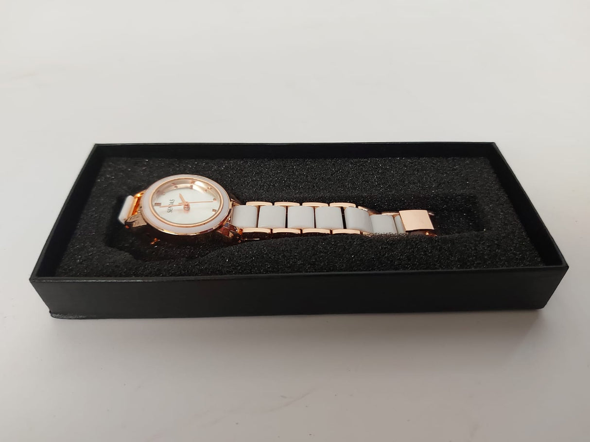 Reloj moda acero inoxidable cuarzo fecha blanco.